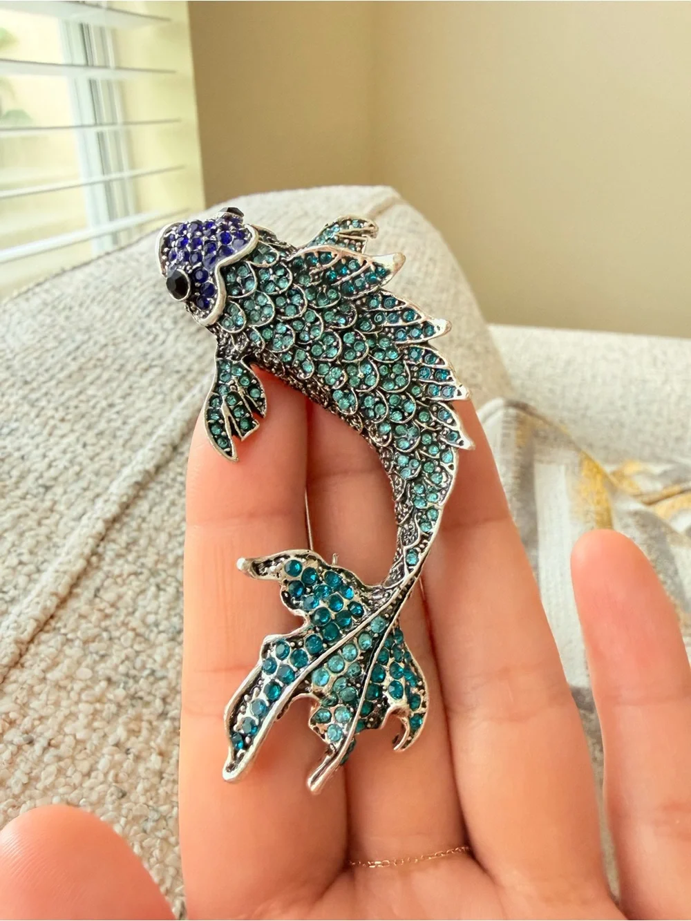 Betsey Johnson Teal & Blue Crystal Fish Brooch Pin  All 3 colors are available